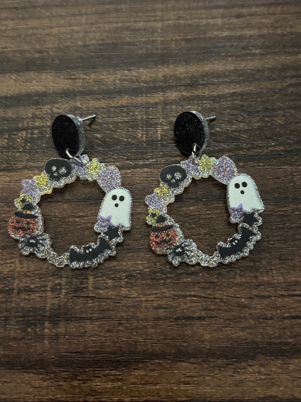 Halloween Ghost Hoop Earrings in Black and White